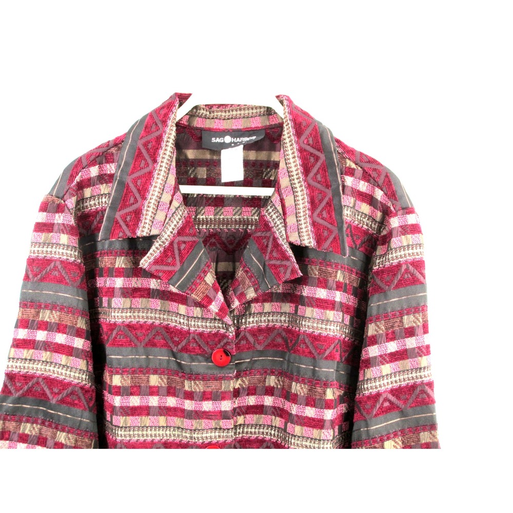 Sag Harbor Blazer Coat Womens 18W Multicolor Striped Southwest Tribal F44100 - Picture 2 of 16